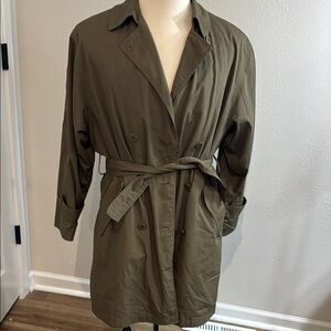 Olive Green Trench Coat with Relaxed Fit and Belted Waist